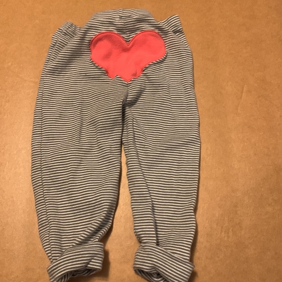 Gray & white striped pants with pink heart on back - Picture 2 of 2
